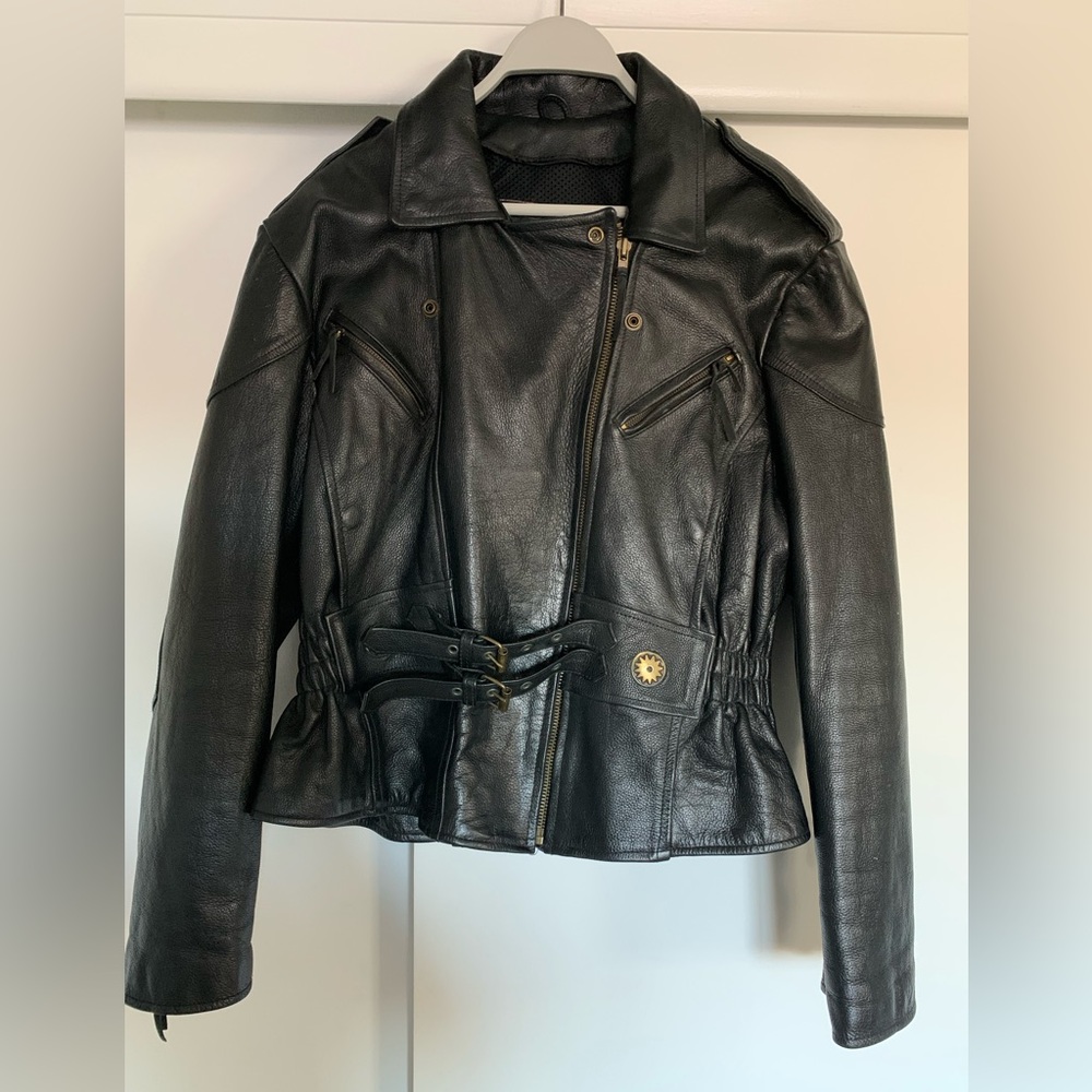 BONUS Women’s Genuine Leather Blk Biker Jacket, XXL